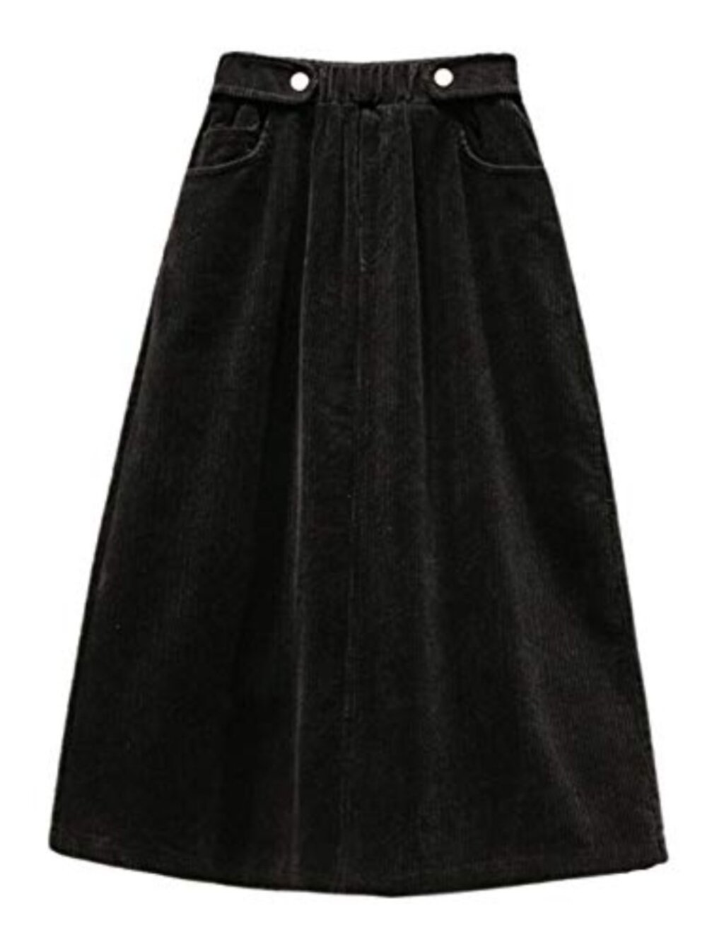Corduroy Elastic Waist Ruffle A-Line Midi Skirt